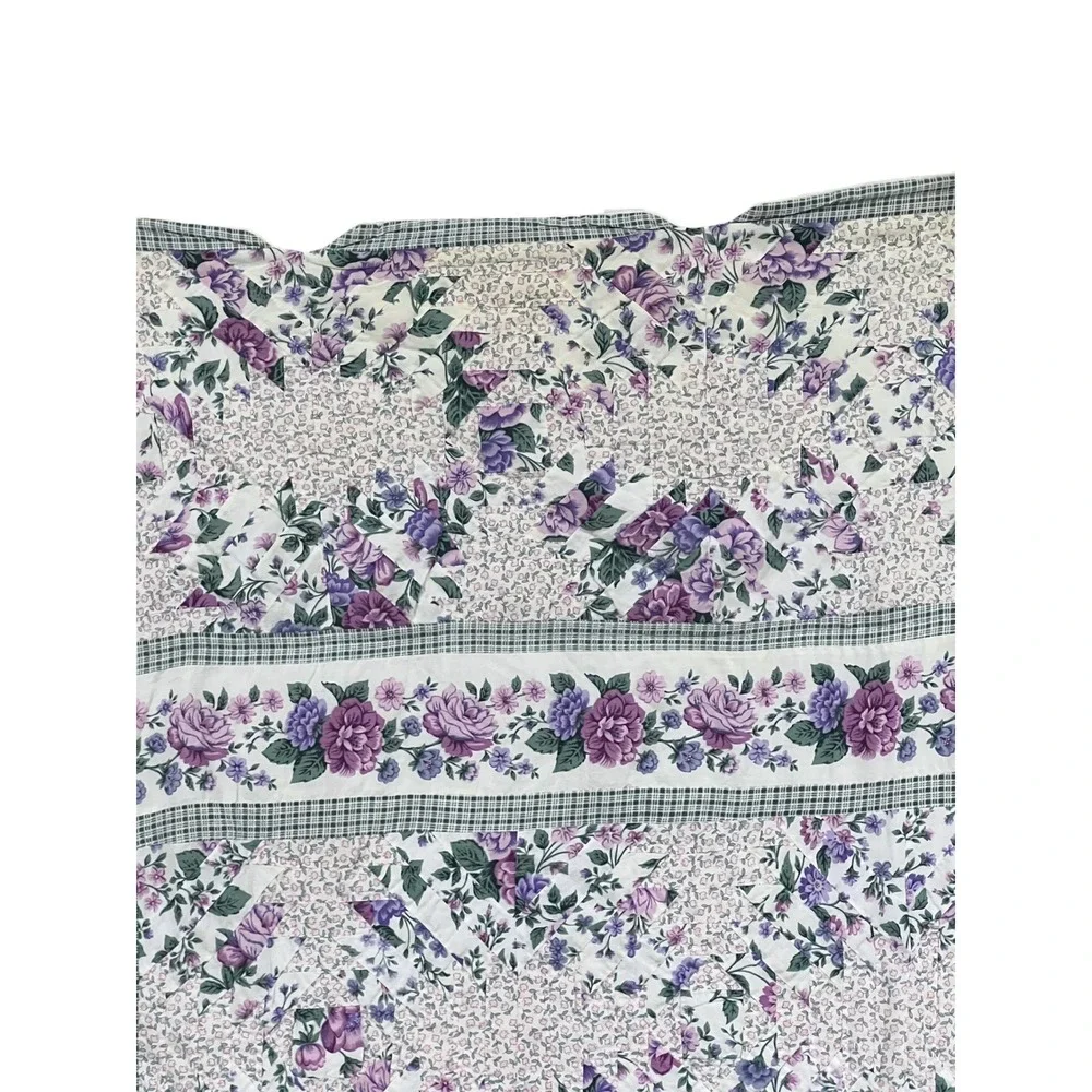 Vintage Lavender Purple Floral Patchwork Quilt Full Queen 82x82 Scalloped